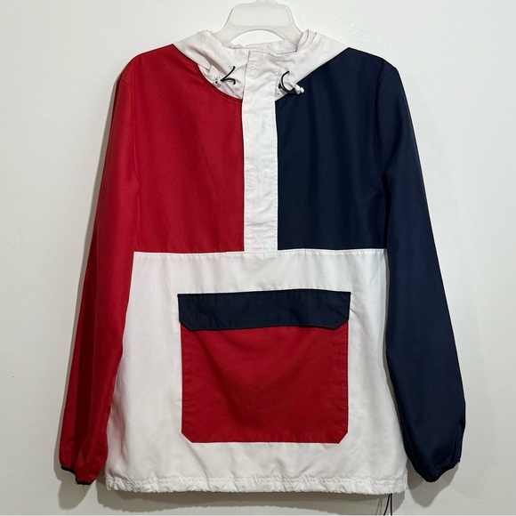 Empyre Colorblock Windbreaker Jacket XL Red White Navy Pullover Hoodie - Picture 1 of 12